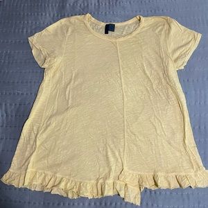 Anthropologie Left of Center Yellow T-shirt with Ruffle Edge